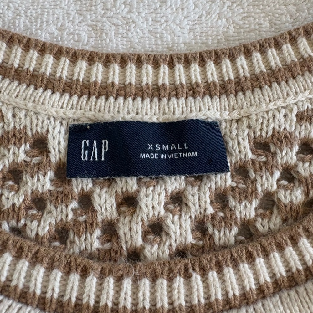 GAP Cream and Brown Crocheted Knit Tank Sweater - Picture 2 of 5